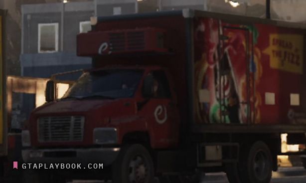 Red box truck with ad livery in GTA 6