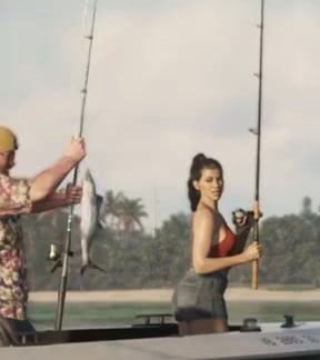 Fishing — Vissende figuren met hengels op het water. Stond als