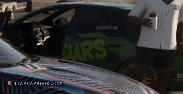 Tuner with green graffiti lettering in GTA 6