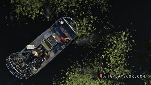 Grassrivers — Airboat loodrecht van boven in het kroos. Het hele