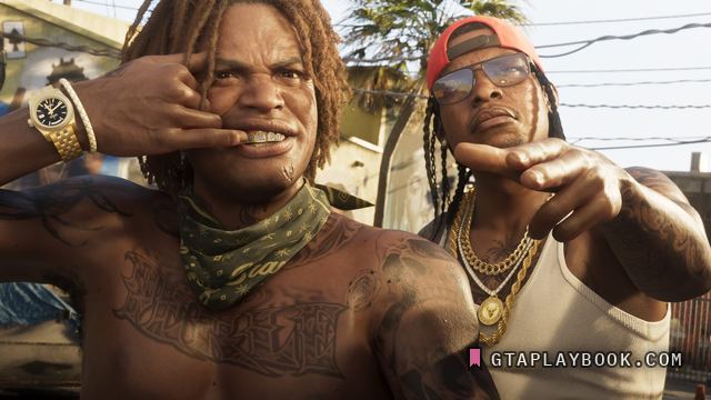 Vice City — Twee mannen in de straat, dicht op de camera,