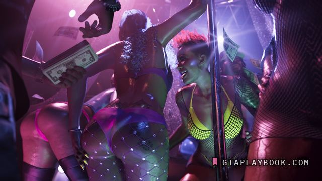 Vice City — Podium in een club met geld in de lucht