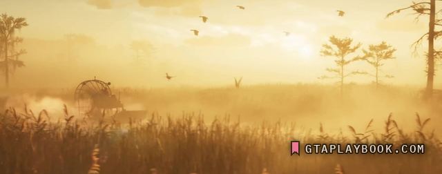 Grassrivers — Goudkleurig rietland bij zonsopkomst met vogels.