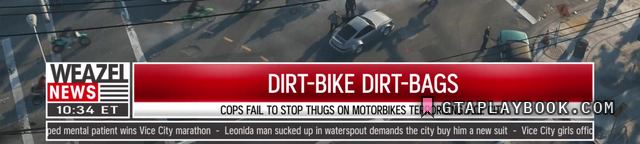 The news — Tweede nieuwsitem over motorbendes, met doorlopende nieuwsticker.