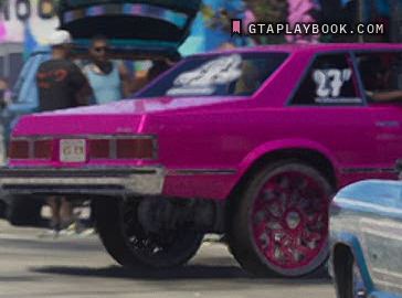 Magenta 1980s coupe with the boot open in GTA 6