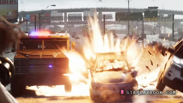 Police car mid-explosion